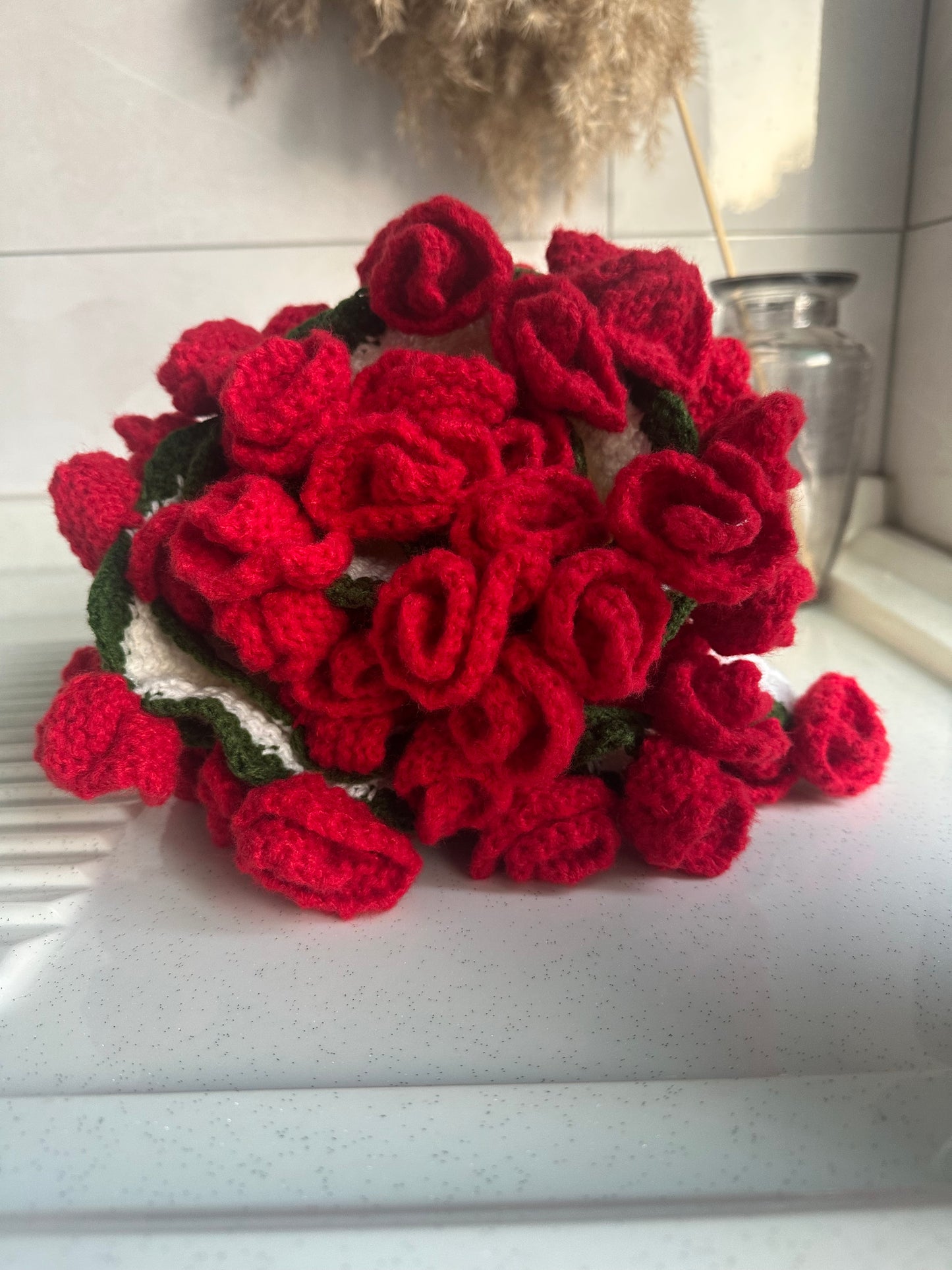 WrapTheLove Finished Flower Bouquet Blanket, Handmade Crochet Rose Bouquet Blanket, Soft Knitted Throw Blanket, Romantic Gift for Birthday, Wedding, Valentine's Day, Mother's Day, Christmas for mum, daughter, girls, and sisters, friends