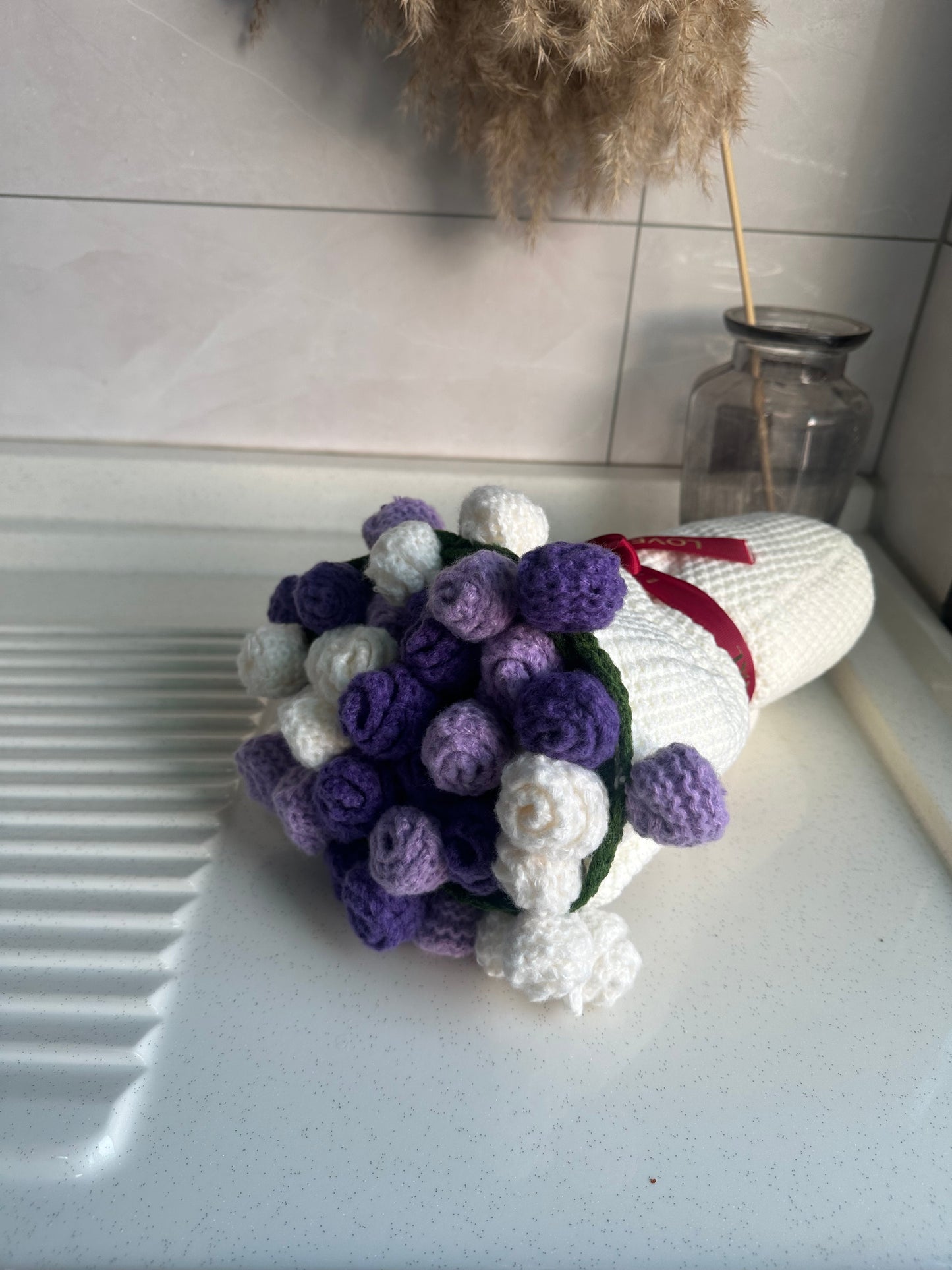 WrapTheLove Finished Flower Bouquet Blanket, Handmade Crochet Rose Bouquet Blanket, Soft Knitted Throw Blanket, Romantic Gift for Birthday, Wedding, Valentine's Day, Mother's Day, Christmas for mum, daughter, girls, and sisters, friends