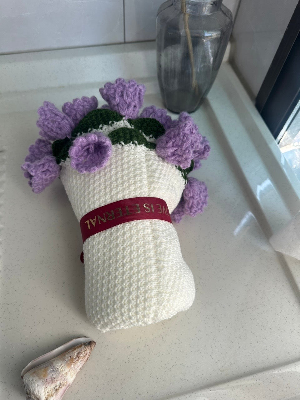 WrapTheLove Finished Flower Bouquet Blanket, Handmade Crochet Rose Bouquet Blanket, Soft Knitted Throw Blanket, Romantic Gift for Birthday, Wedding, Valentine's Day, Mother's Day, Christmas for mum, daughter, girls, and sisters, friends