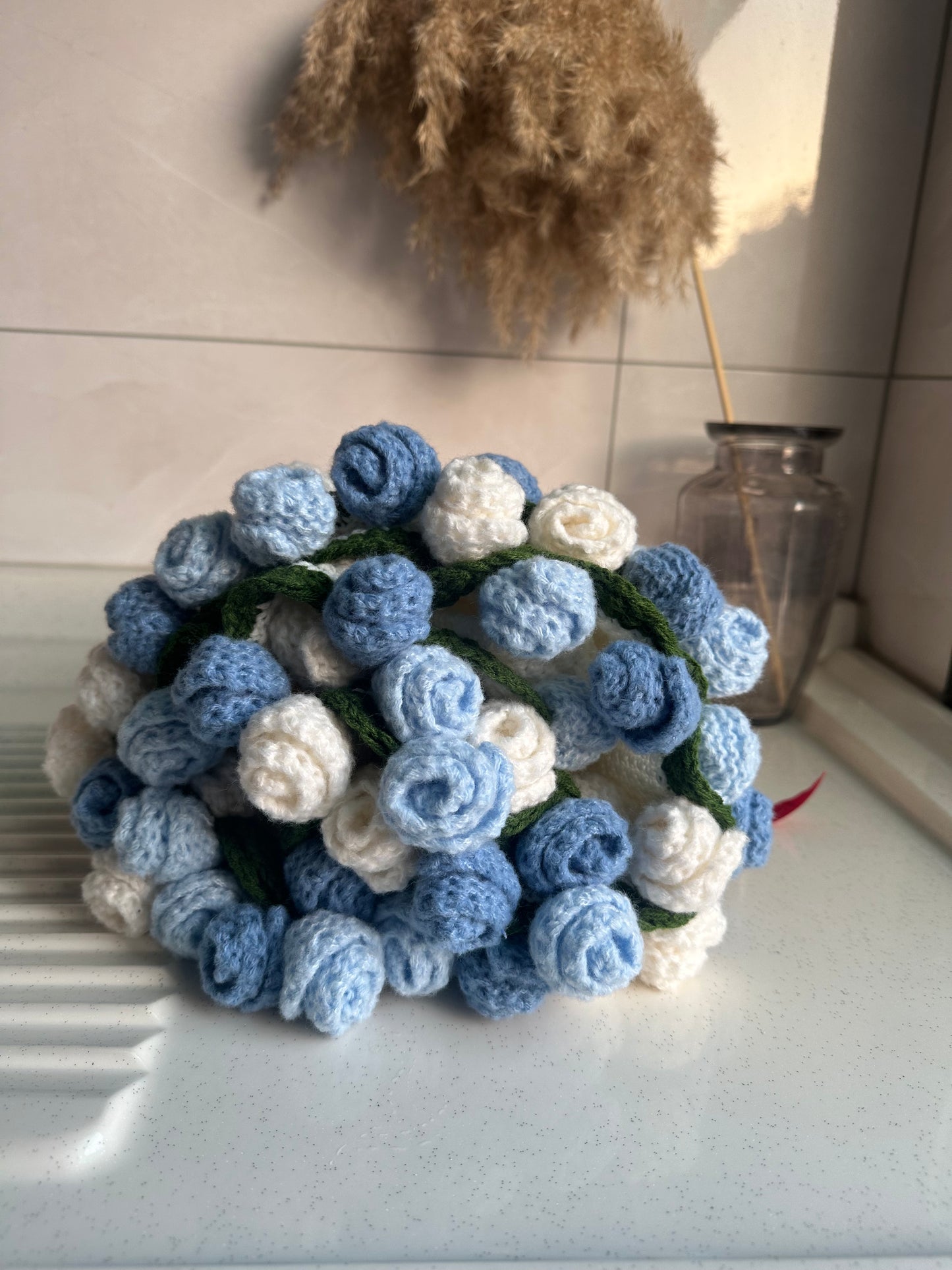 WrapTheLove Finished Flower Bouquet Blanket, Handmade Crochet Rose Bouquet Blanket, Soft Knitted Throw Blanket, Romantic Gift for Birthday, Wedding, Valentine's Day, Mother's Day, Christmas for mum, daughter, girls, and sisters, friends