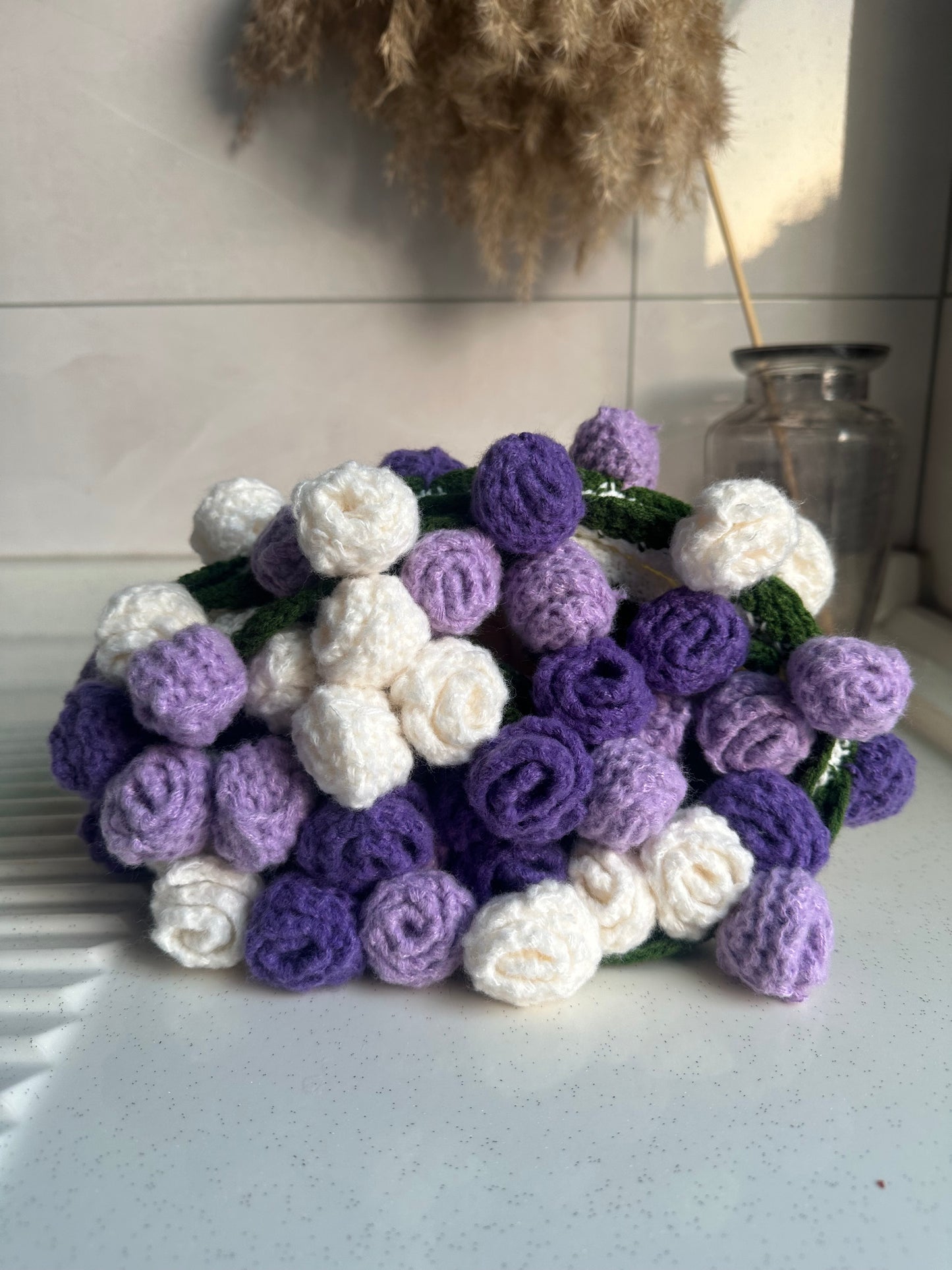 WrapTheLove Finished Flower Bouquet Blanket, Handmade Crochet Rose Bouquet Blanket, Soft Knitted Throw Blanket, Romantic Gift for Birthday, Wedding, Valentine's Day, Mother's Day, Christmas for mum, daughter, girls, and sisters, friends