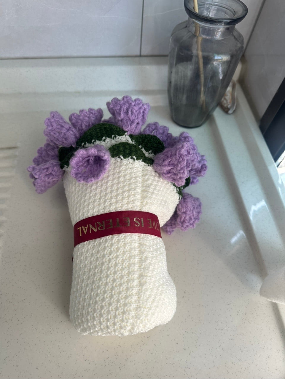 WrapTheLove Finished Flower Bouquet Blanket, Handmade Crochet Rose Bouquet Blanket, Soft Knitted Throw Blanket, Romantic Gift for Birthday, Wedding, Valentine's Day, Mother's Day, Christmas for mum, daughter, girls, and sisters, friends