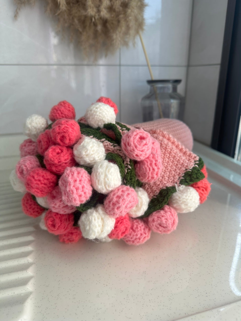 WrapTheLove Finished Flower Bouquet Blanket, Handmade Crochet Rose Bouquet Blanket, Soft Knitted Throw Blanket, Romantic Gift for Birthday, Wedding, Valentine's Day, Mother's Day, Christmas for mum, daughter, girls, and sisters, friends